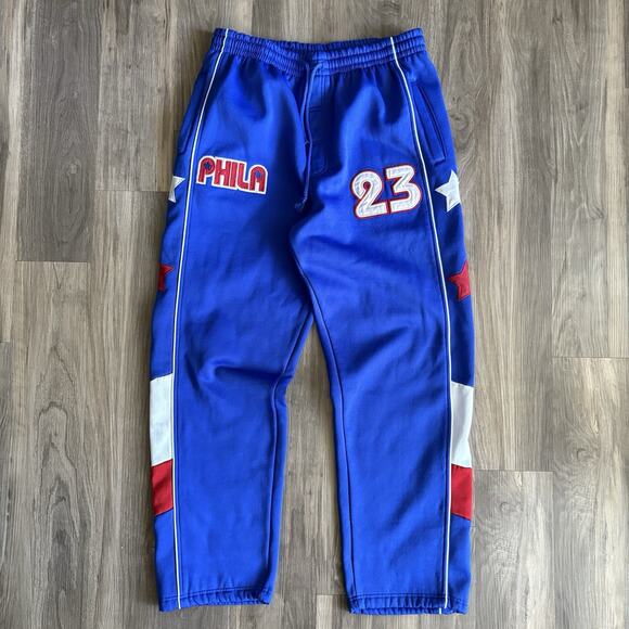 Vintage Y2K Philadelphia 76ers Sweatpants Size XL Blue Track Warm Up Pants WORN - Picture 1 of 7